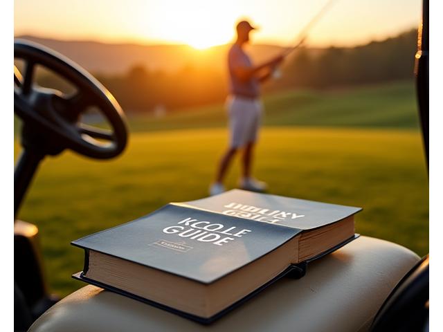 Luxury golf course with a guide book on a golf cart