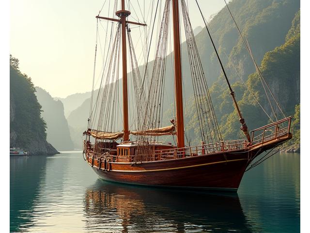 Classic wooden sailing yacht in port